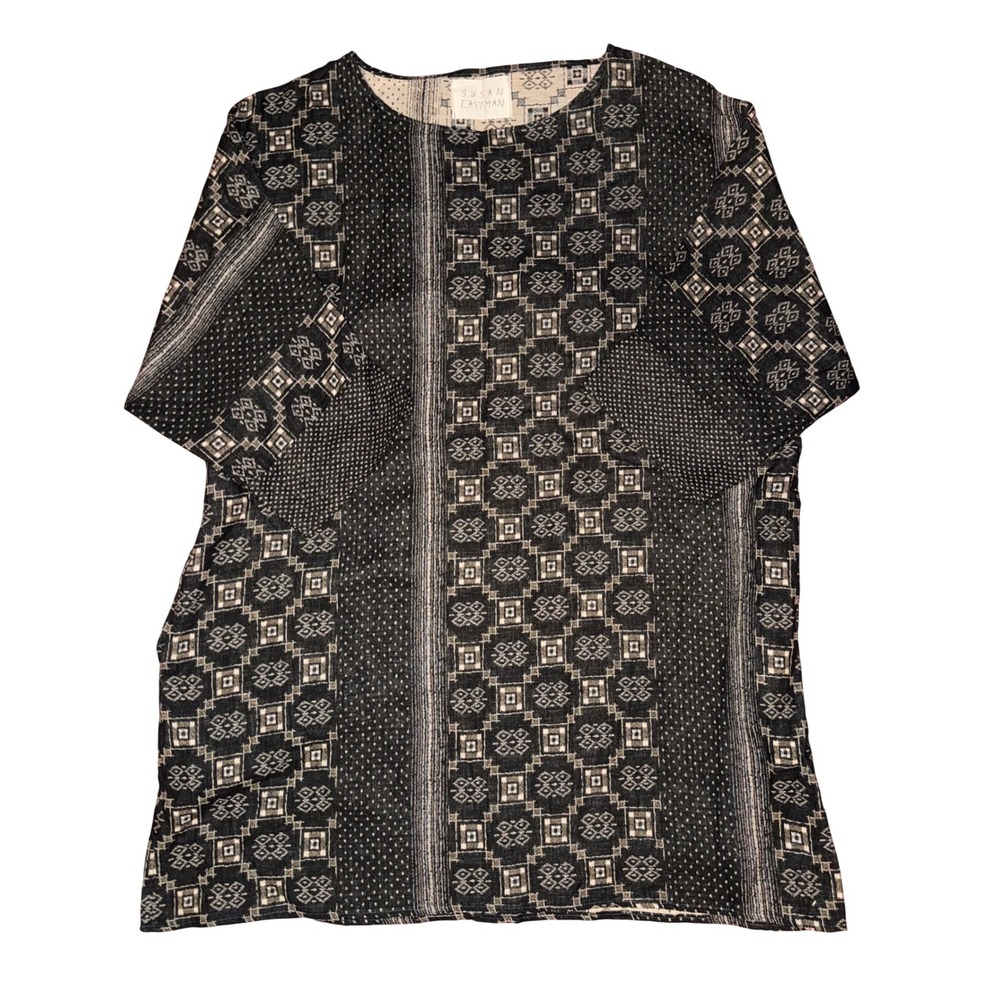 Susan Eastman Womens Black‎ White Geometric Print Tunic Top Half Sleeve Relaxed